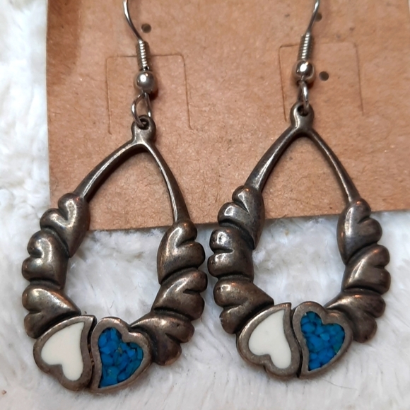 Beautiful sterling Silver Heart Turquoise and white earrings
